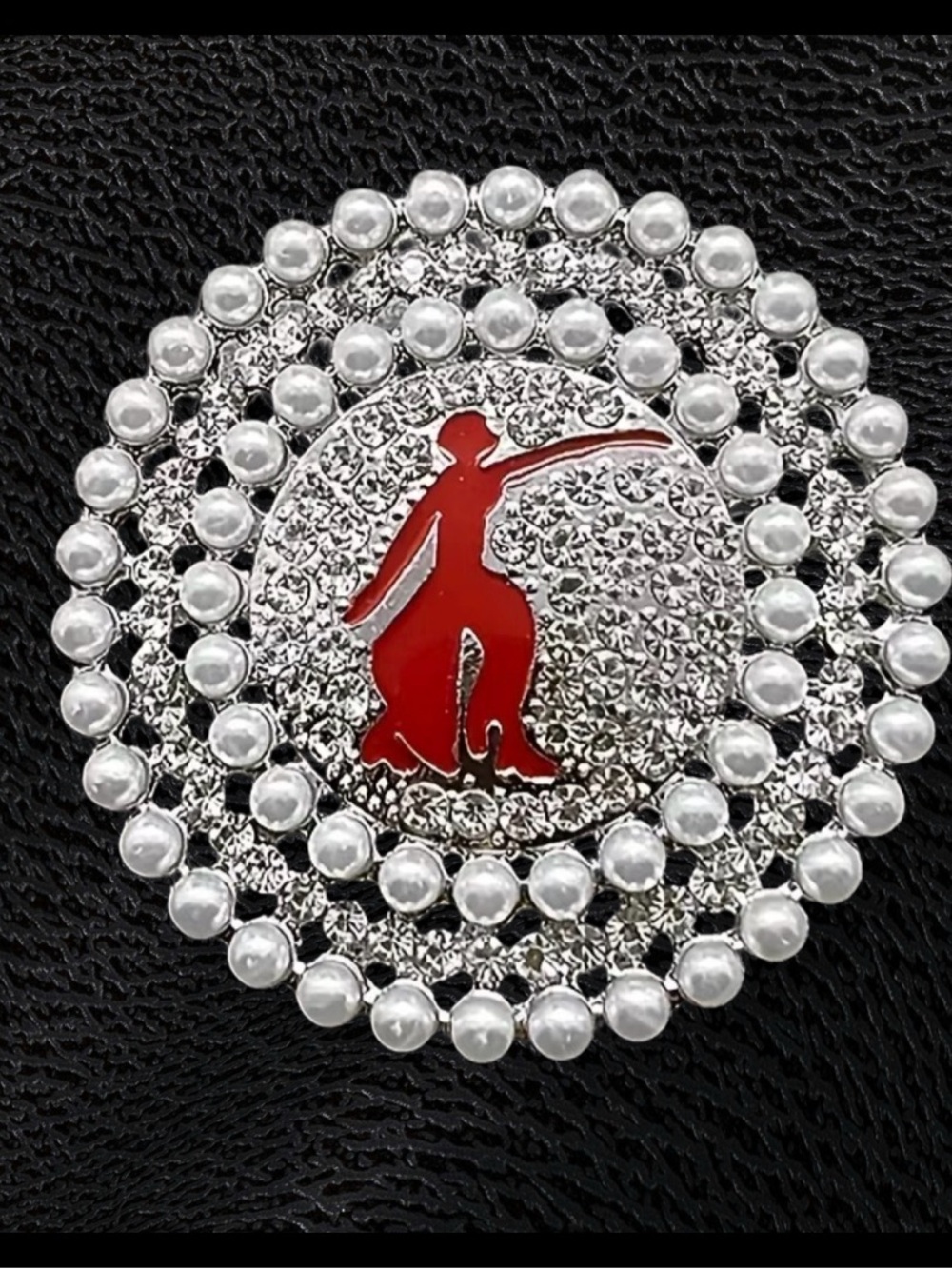 🆕 Delta Sigma Theta Sorority Silver and Red Pearl-Accented Women’s Brooch